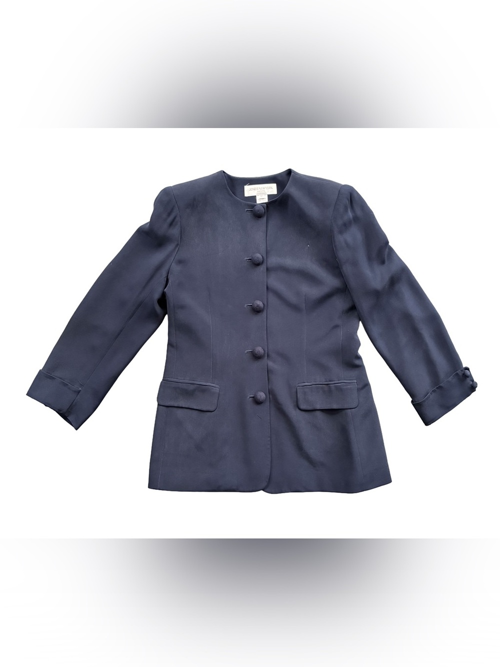 Jones New York Navy Collarless Button-Front Blazer